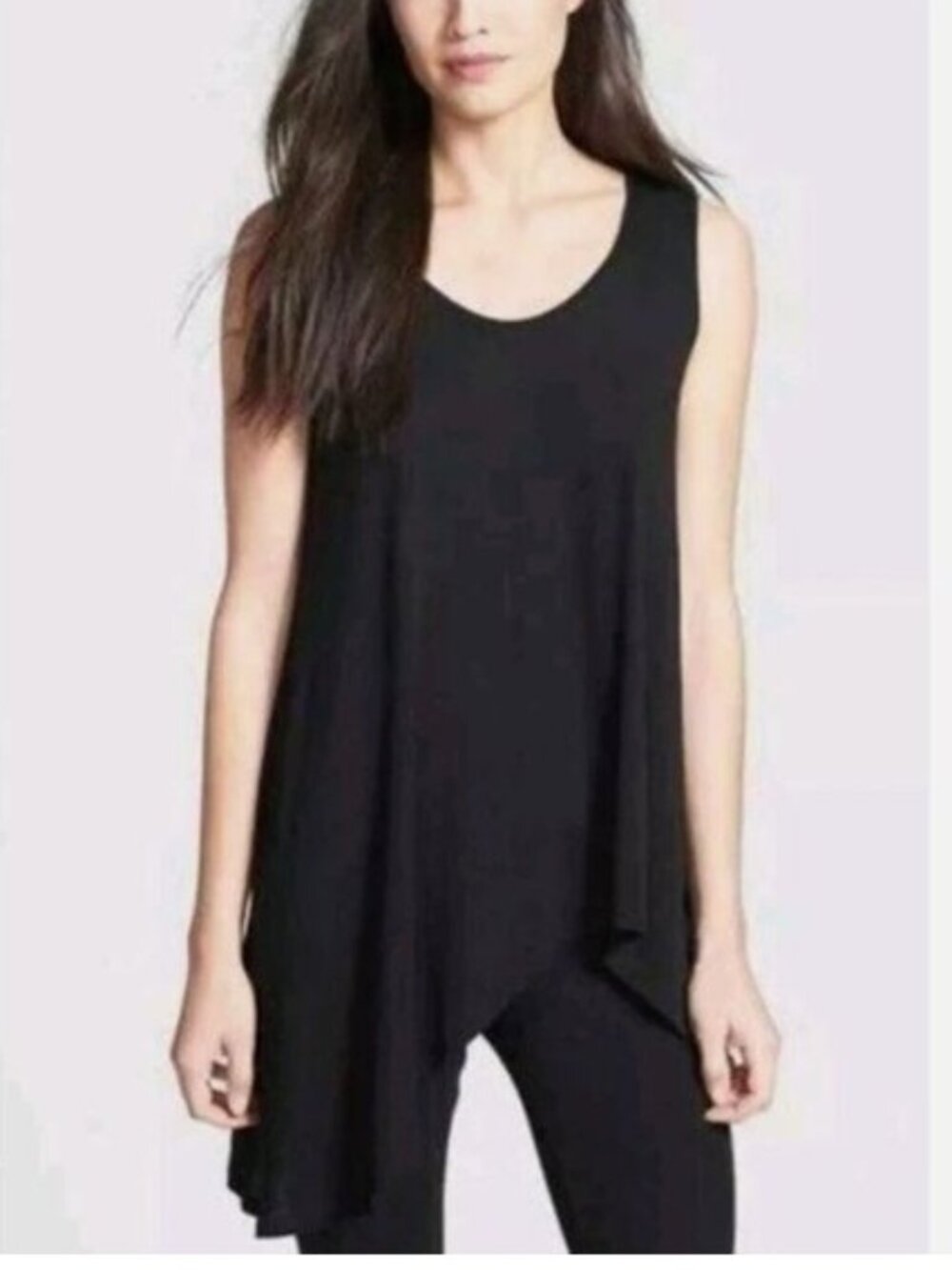 Eileen Fisher Asymmetrical Jersey Melange Tank in Black - S